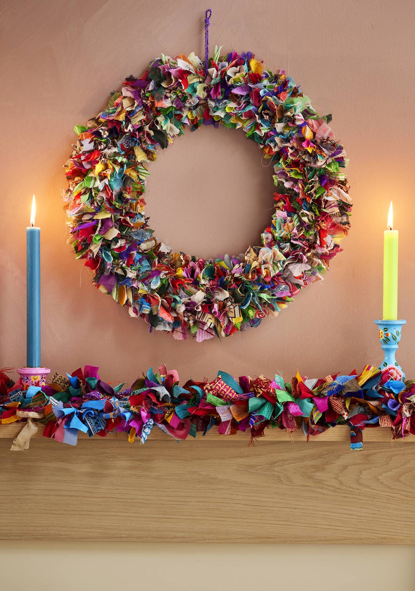 RECYCLED SARI WREATH Multicolour 45cm