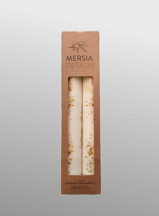 set of 2 candles - white with gold - Mersia Design
