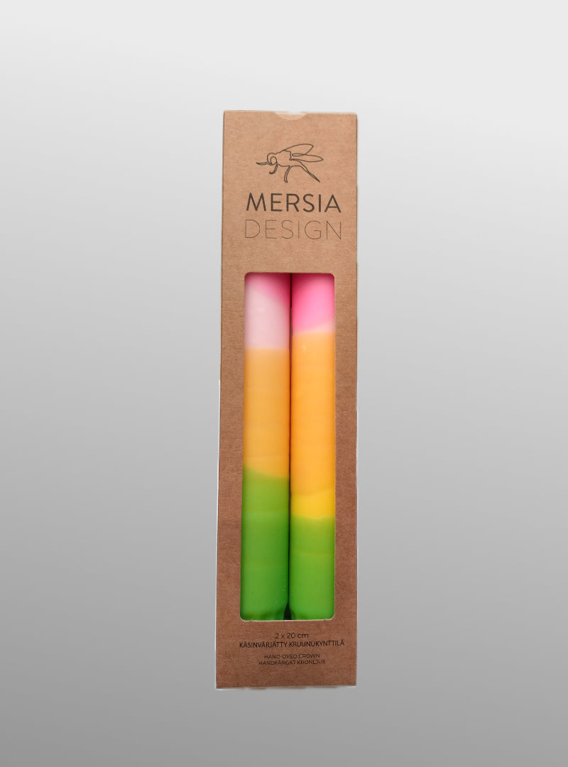 set of 2 candles - pink, yellow, green - Mersia Design