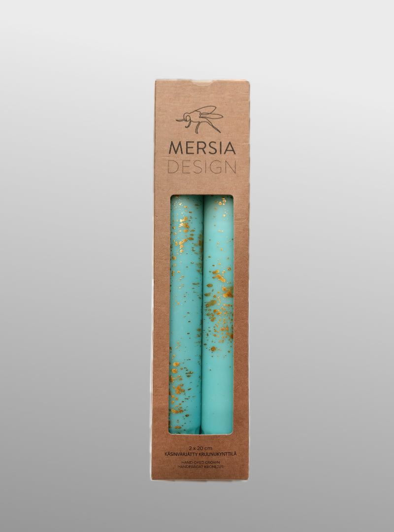 set of 2 candles - turquiose with gold - Mersia Design