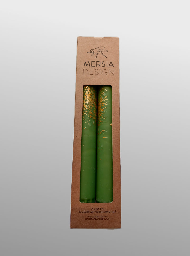 set of 2 candles - green with gold - Mersia Design