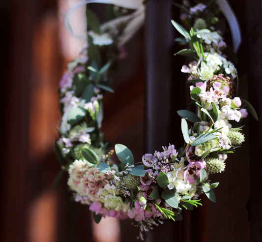 pink and white flower crown