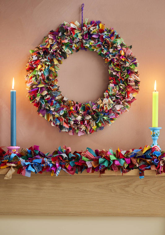 RECYCLED SARI WREATH Multicolour 45cm